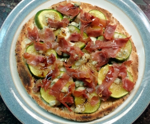 Flatbread Appetizer w Fig, Parmesan, Blue Cheese crumbles, Proscuitto and a balsamic drizzle1